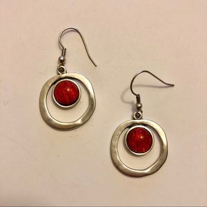 Sterling Silver Earrings with Red Stone Center